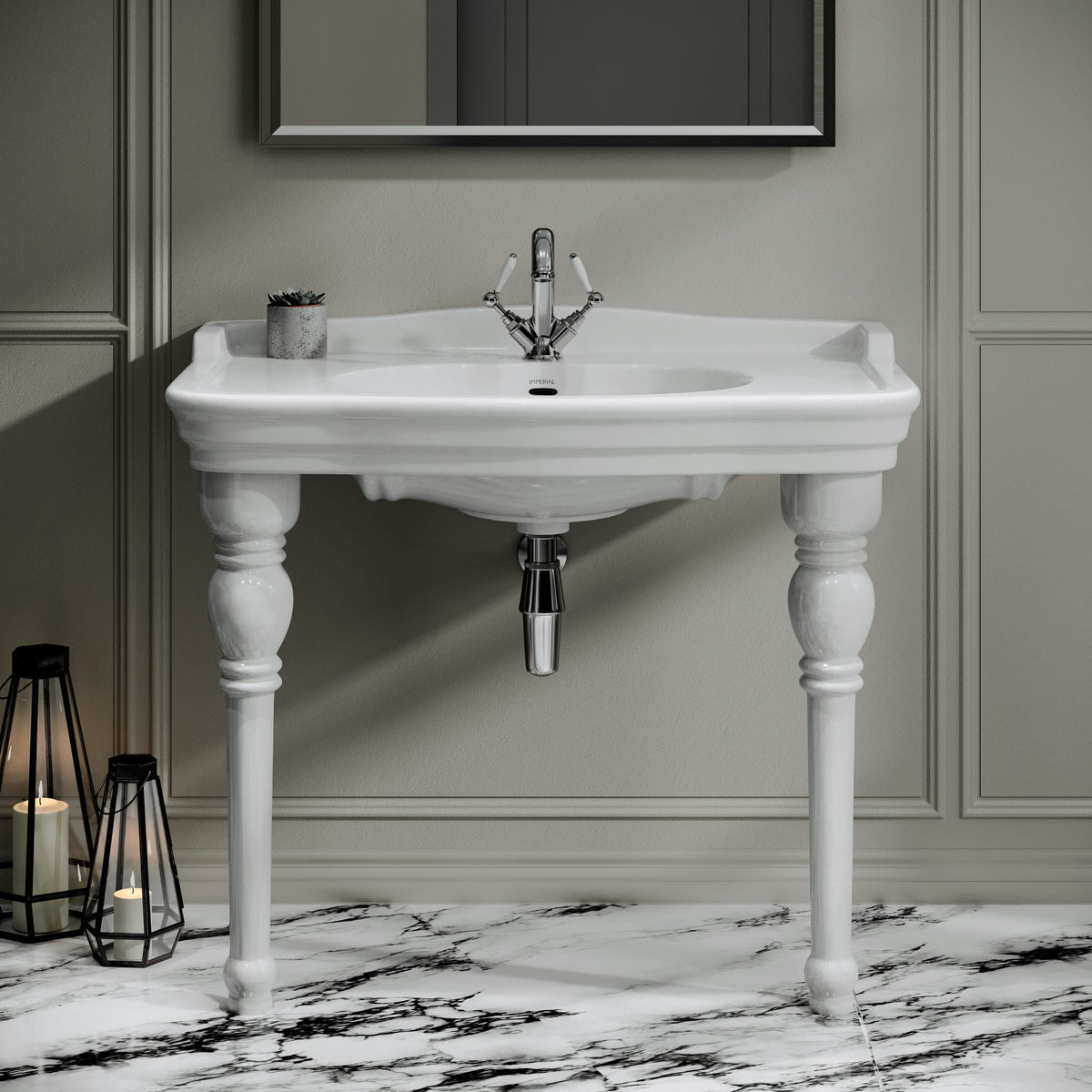 Regent Console Basin & Ceramic Legs shown in a bathroom setting