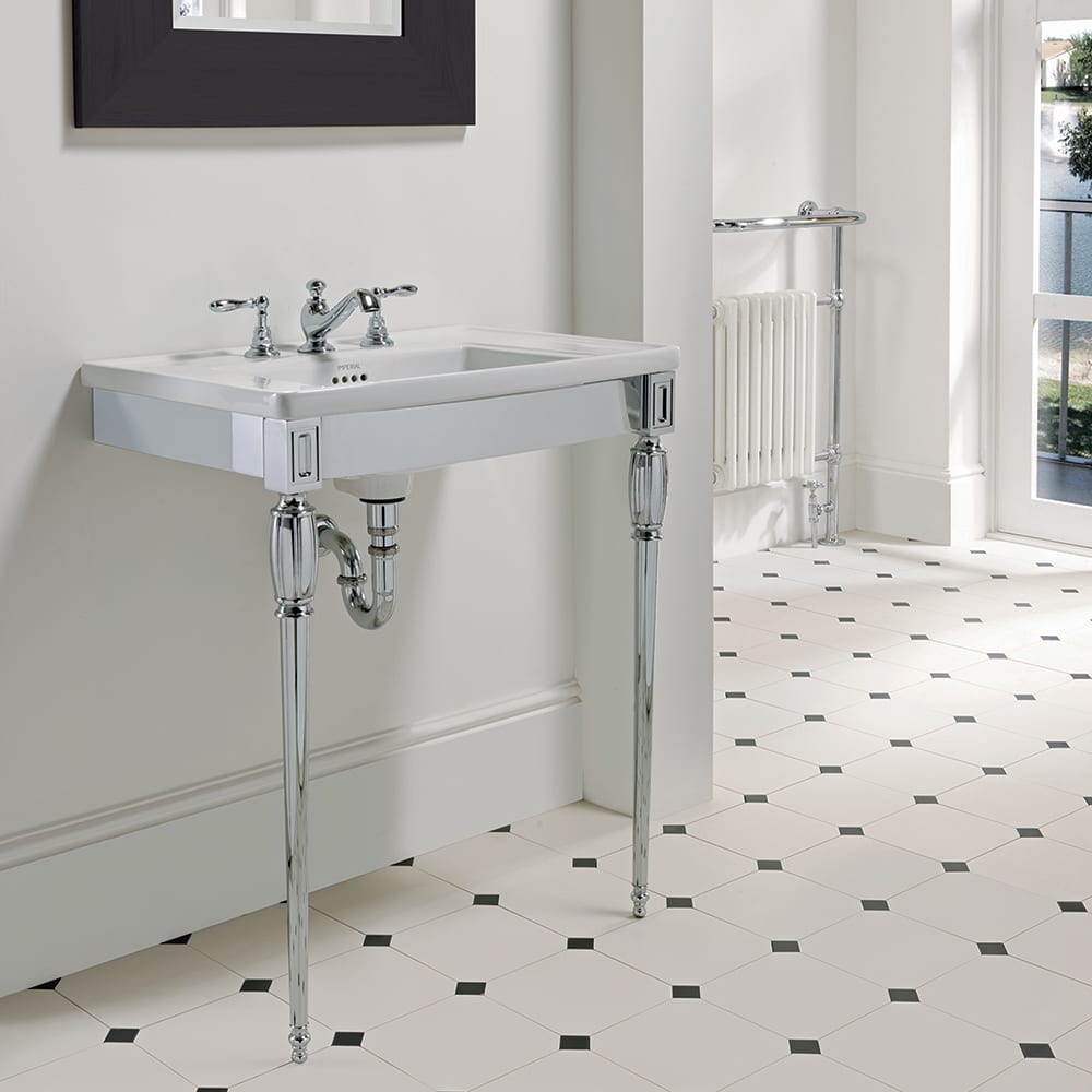 Imperial Troon basin stand with Radcliffe basin and traditional brassware in a bathroom