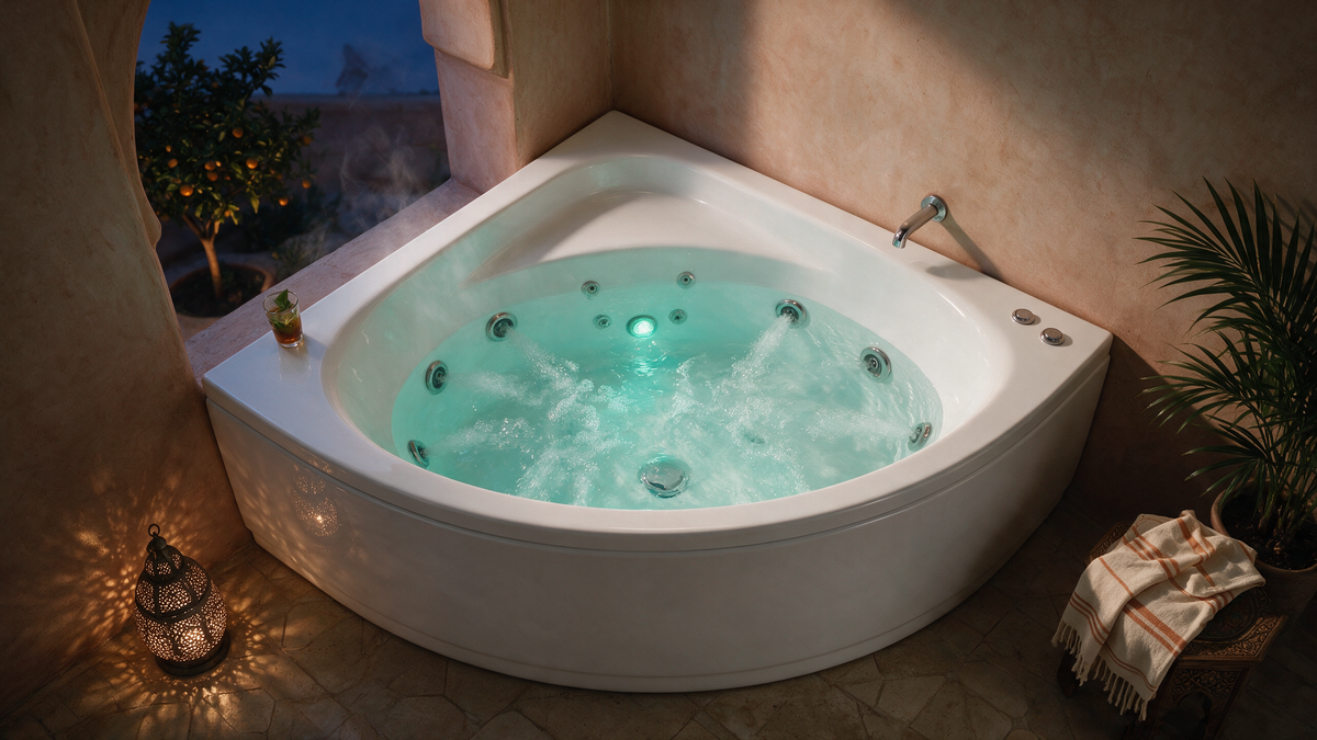 Corner bath with Jacuzzi and Chromotherapy lighting
