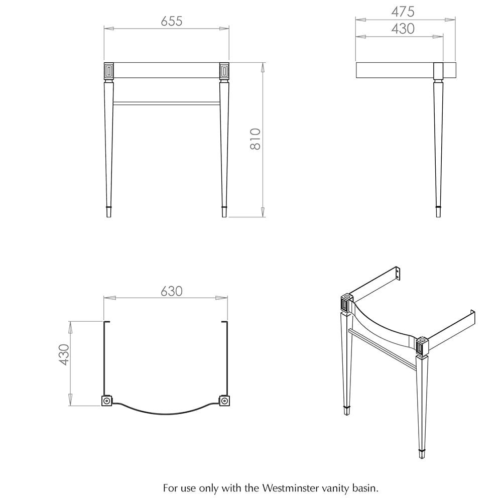 Adare basin stand dimensioned technical drawing