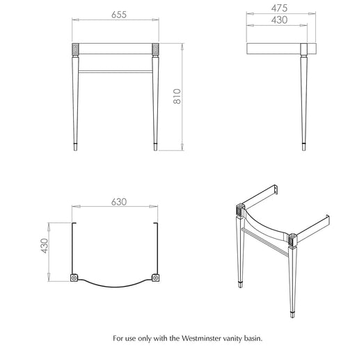 Adare basin stand dimensioned technical drawing