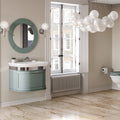 Carlyon Bay 1-drawer wall hung vanity unit in Sea Mist shown installed in a bathroom