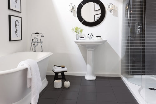 Carlyon large basin and pedestal shown in a bathroom setting