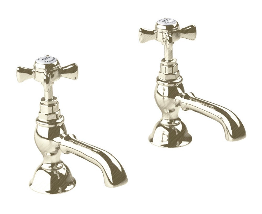Edwardian Basin Pillar Taps in Brushed Nickel