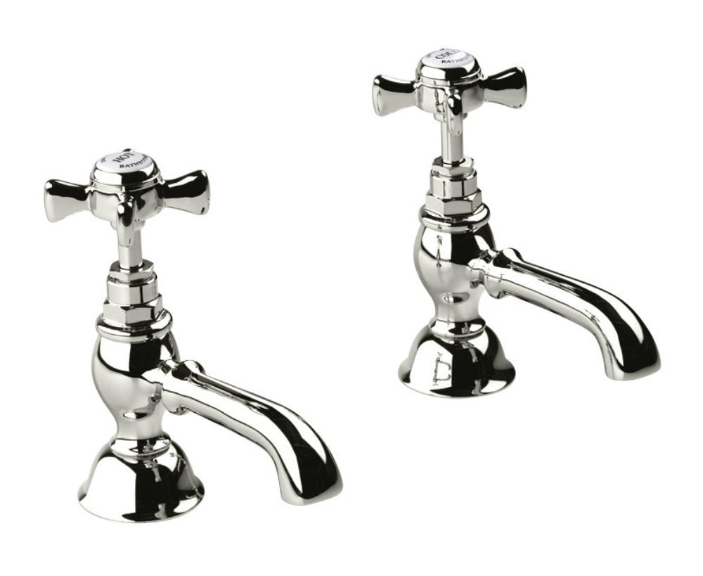 Edwardian Basin Pillar Taps in Polished Nickel