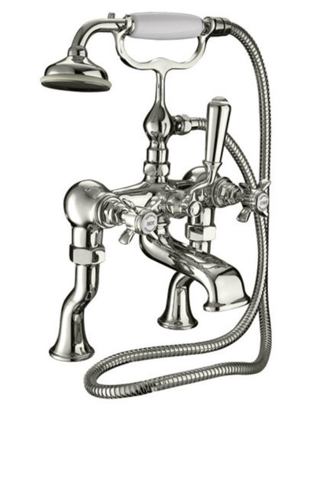 Edwardian Deck Mounted Bath Shower Mixer in Polished Nickel