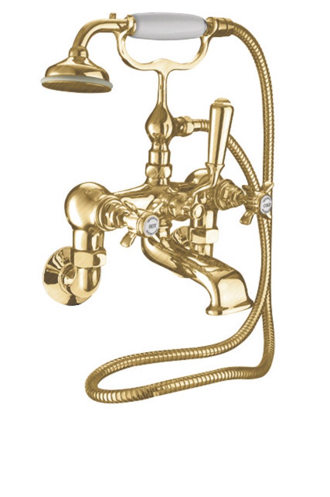 Edwardian Wall Mounted Bath Shower Mixer in Brushed Brass