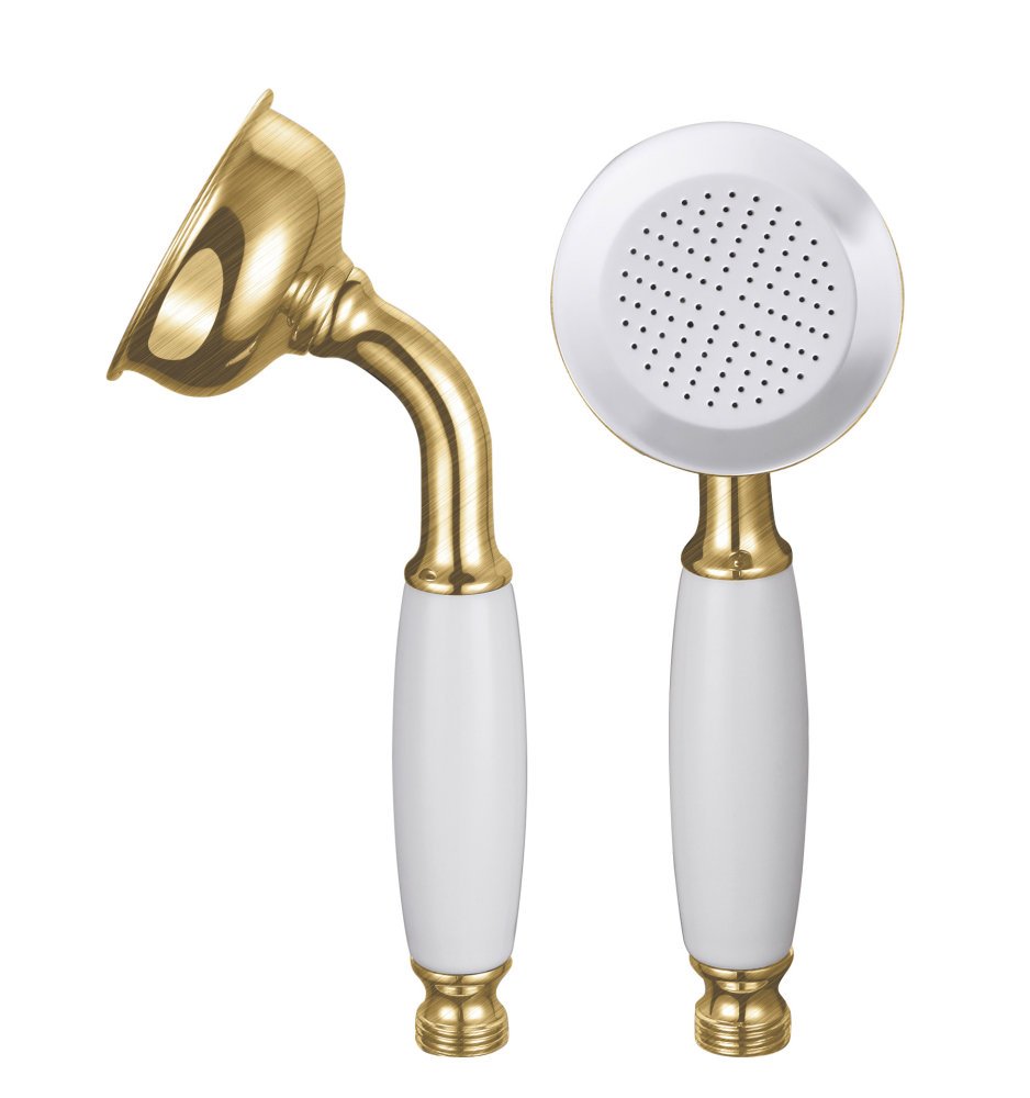 Lichfield Traditional Shower Handset, White in Brushed Brass