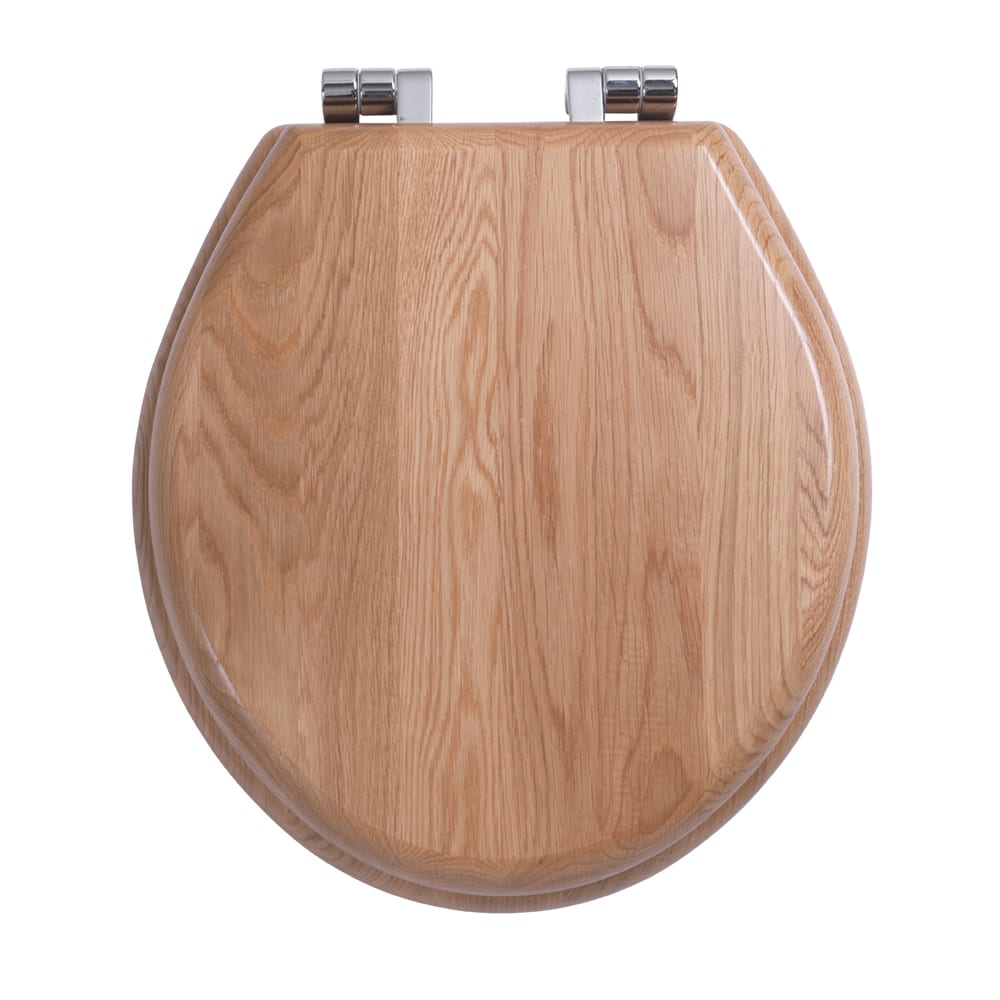 Oval soft-close toilet seat in natural oak