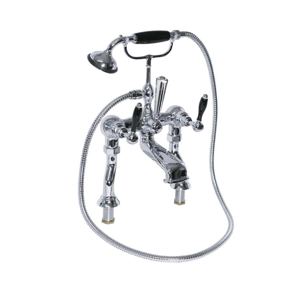 Radcliffe deck mounted bath shower mixer, black lever, chrome