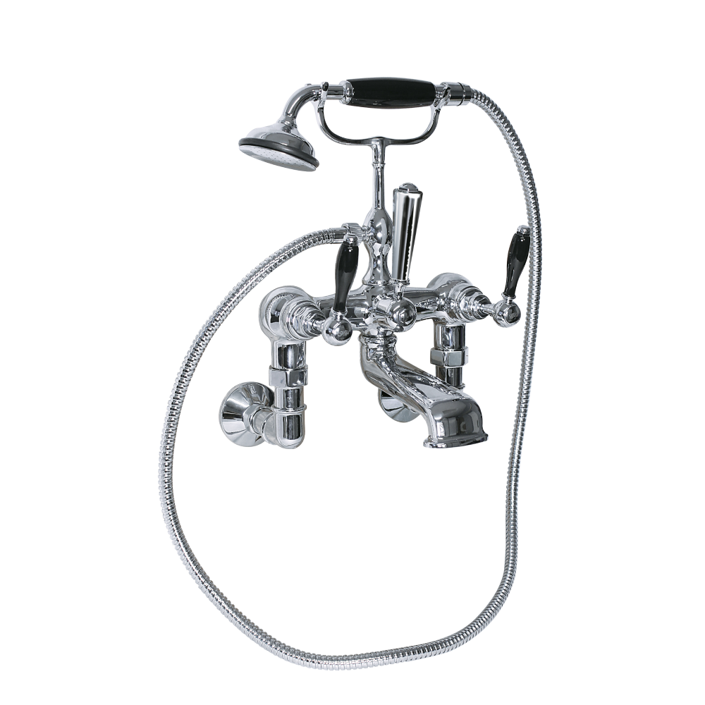 Radcliffe wall mounted bath shower mixer, black lever, chrome