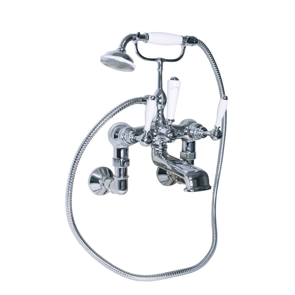 Radcliffe wall mounted bath shower mixer, white lever, chrome