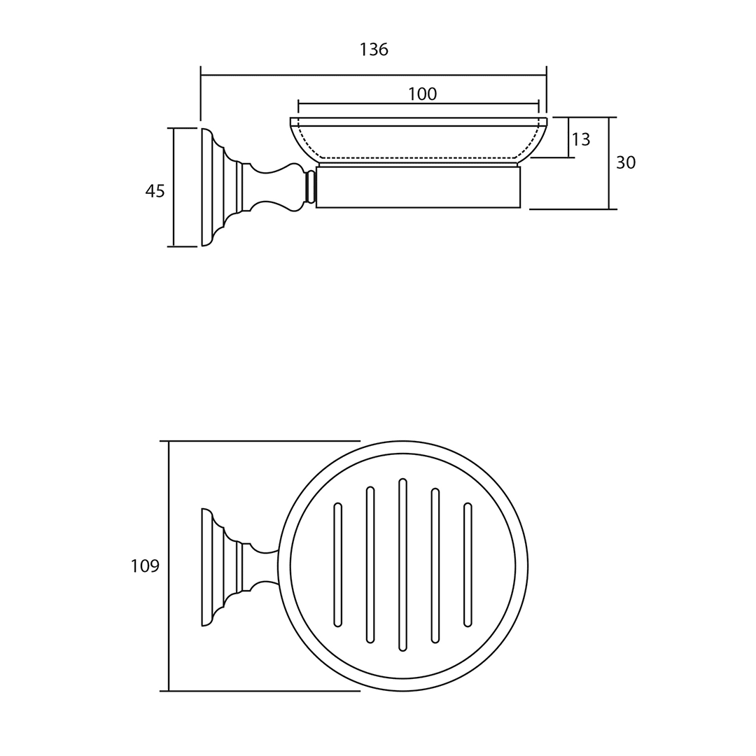 Richmond Soap Dish Holder dimensioned technical drawing