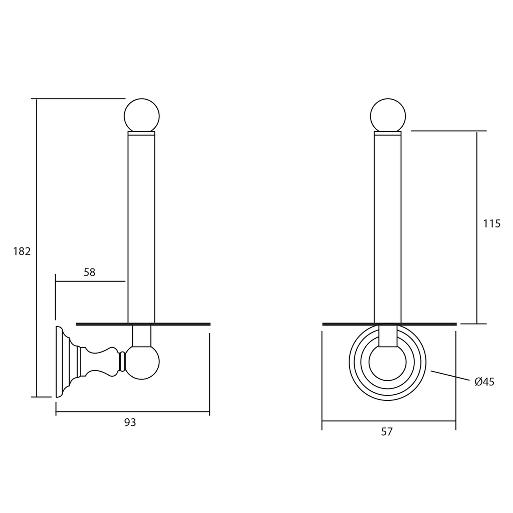 Richmond Spare Toilet Paper Holder dimensioned technical drawing