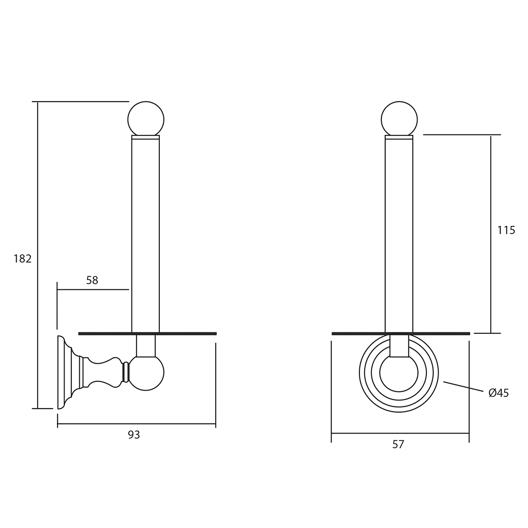 Richmond Spare Toilet Paper Holder dimensioned technical drawing