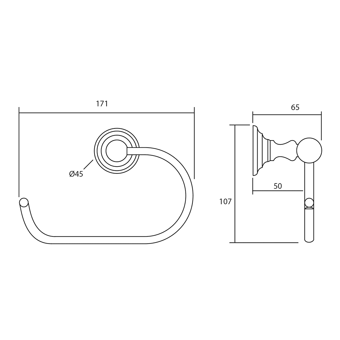 Richmond Open Toilet Roll Holder dimensioned technical drawing
