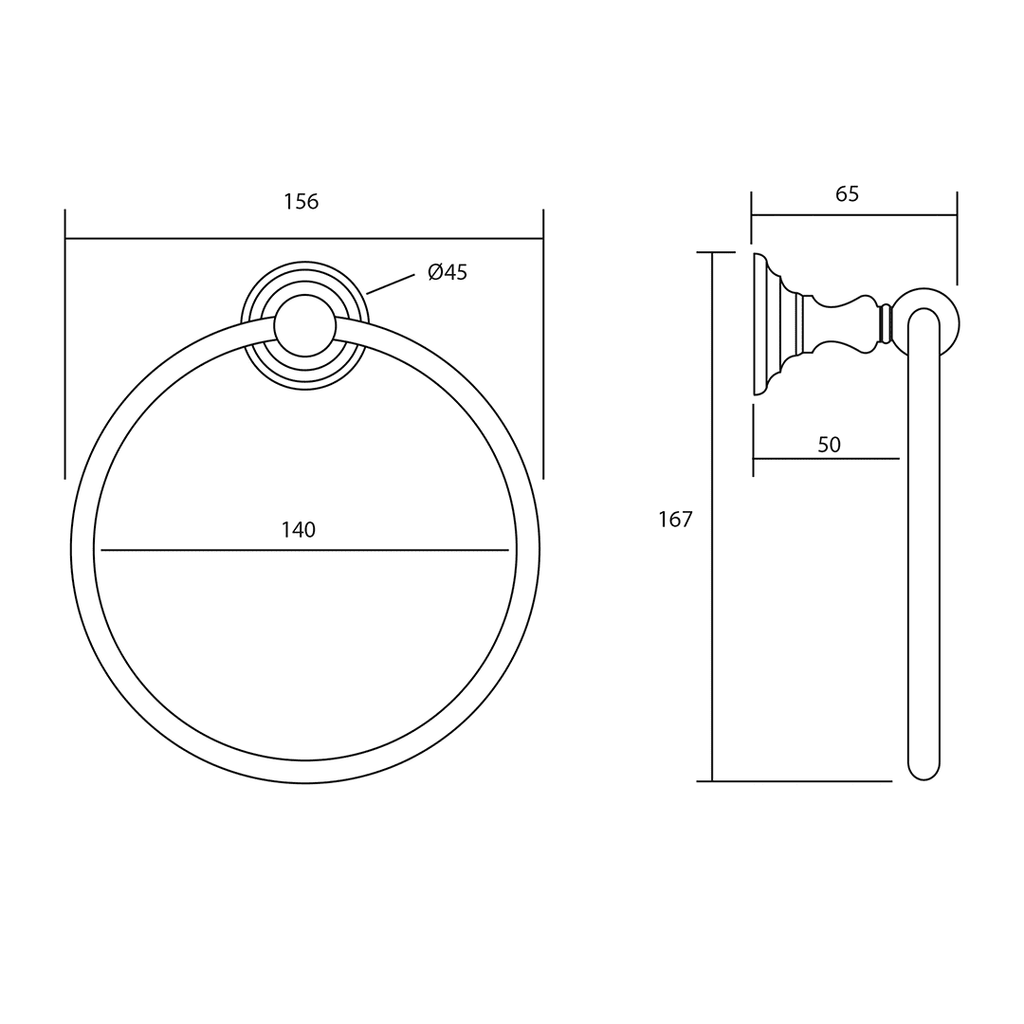 Richmond Towel Ring dimensioned technical drawing