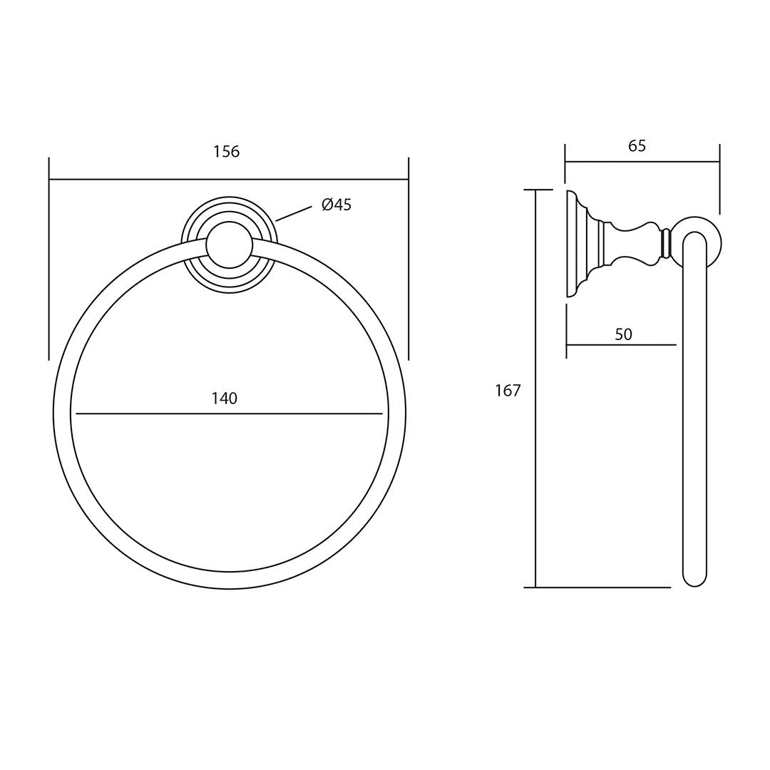 Richmond Towel Ring dimensioned technical drawing