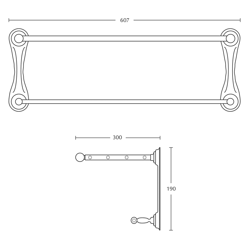 Richmond Towel Shelf dimensioned technical drawing