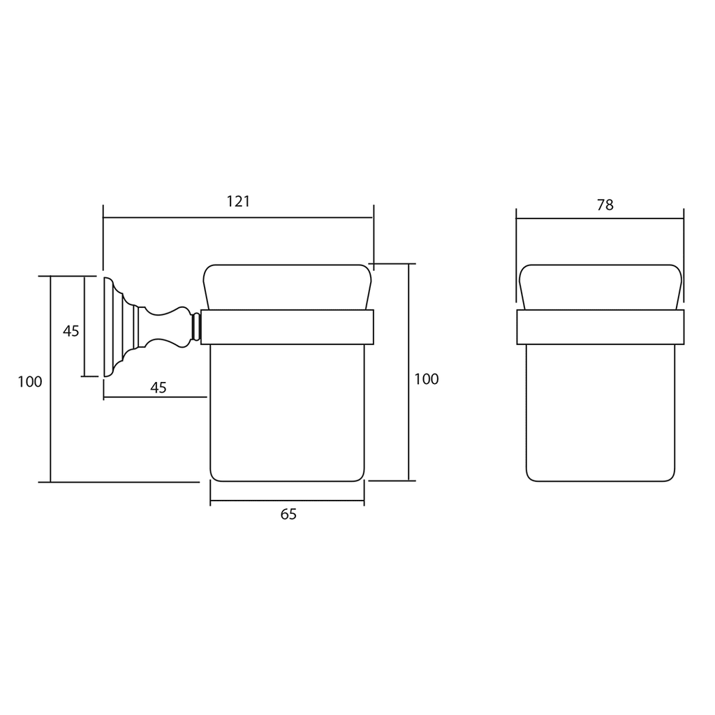 Richmond Tumbler Holder dimensioned technical drawing