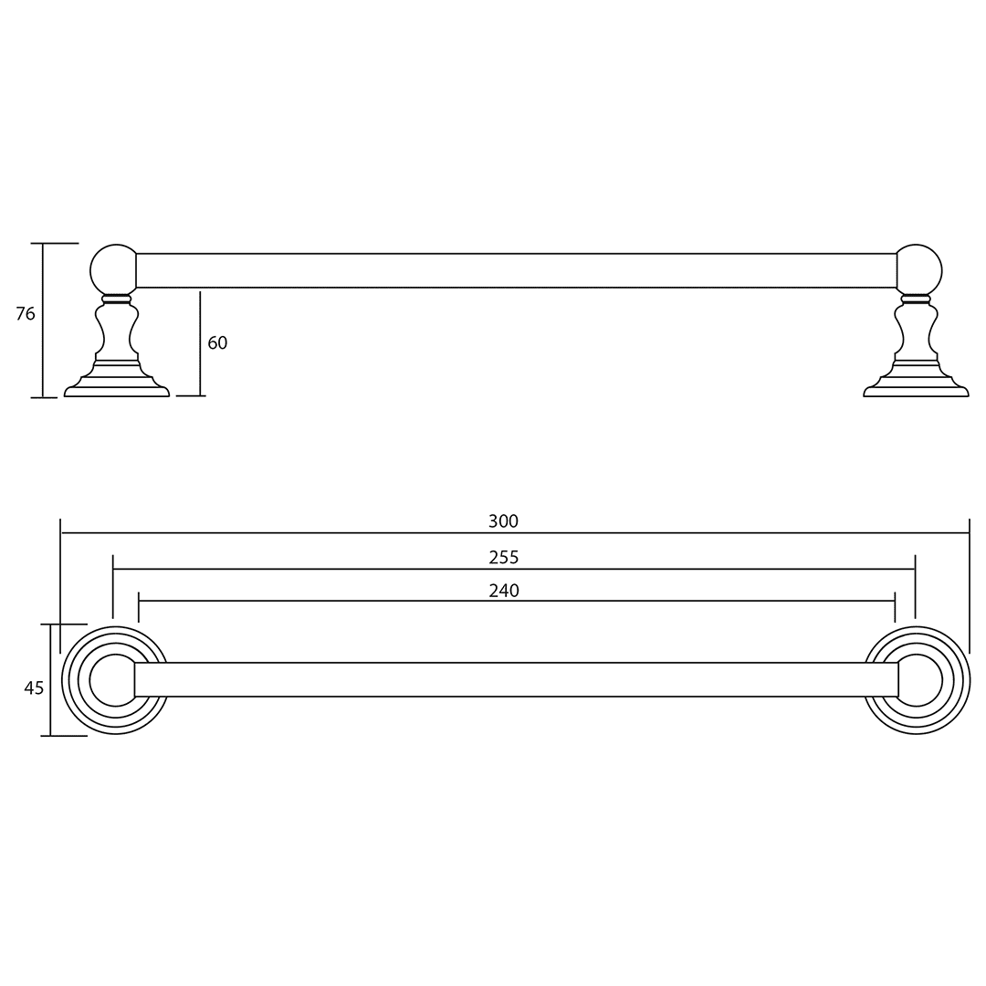 Richmond Towel Rail 30Cm dimensioned technical drawing