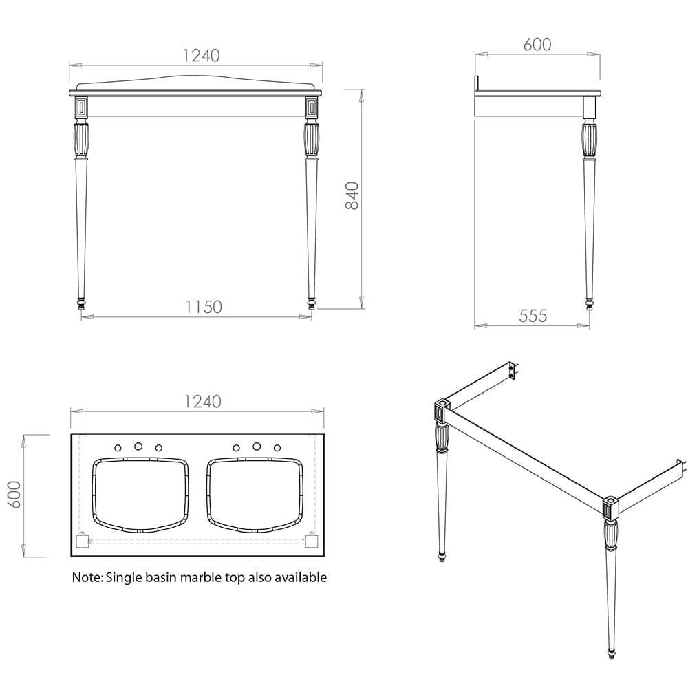 Troon console dimensioned technical drawing