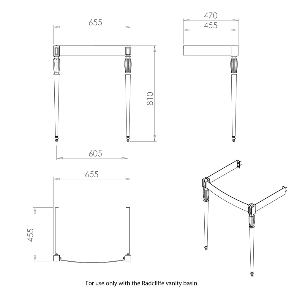 Troon basin stand dimensioned technical drawing