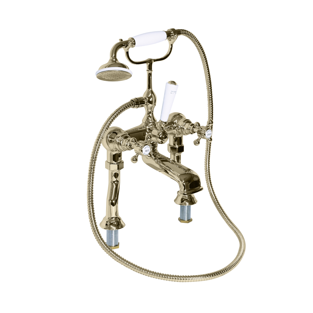 Victorian Bath Shower Mixer Deck Mounted in Antique Gold