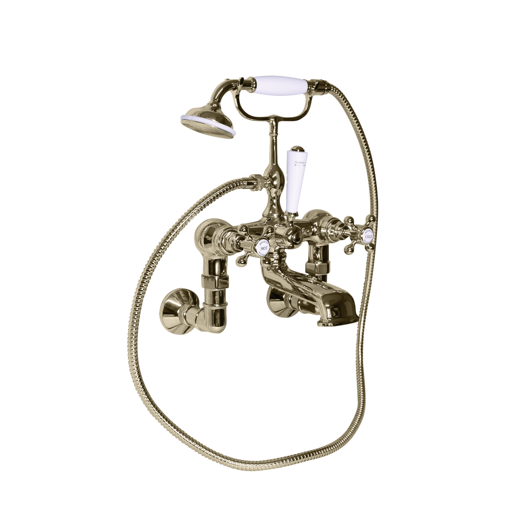 Victorian Bath Shower Mixer Wall Mounted in Antique Gold