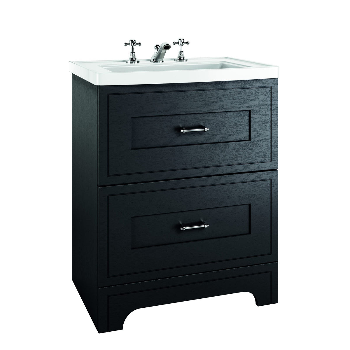 Fradley Free Standing 2-Drawer Vanity Unit & Basin in Matt Black Grained, Chrome, 1 tap hole