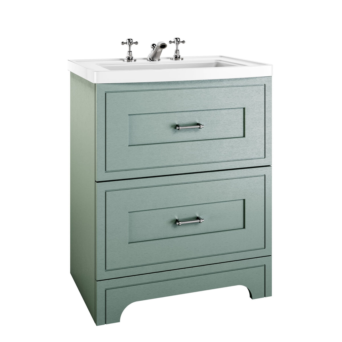 Fradley Free Standing 2-Drawer Vanity Unit & Basin in Sea Mist Grained, Chrome, 1 tap hole