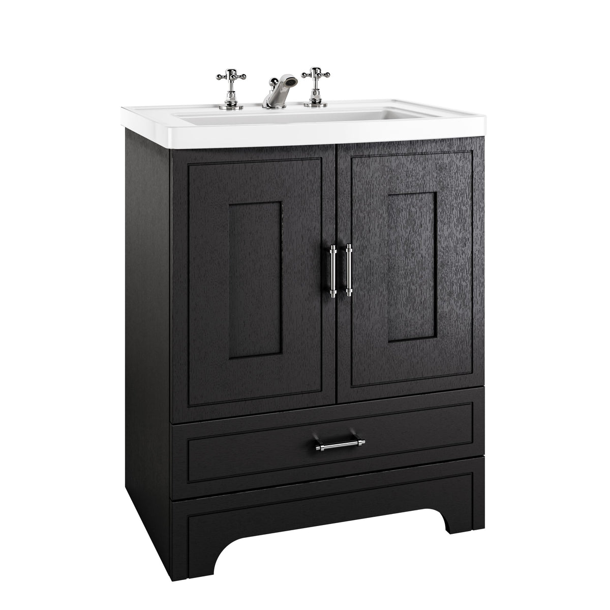 Fradley 2-Door 1-Drawer Vanity Unit & Basin in Matt Black Grained, Chrome, 1 tap hole