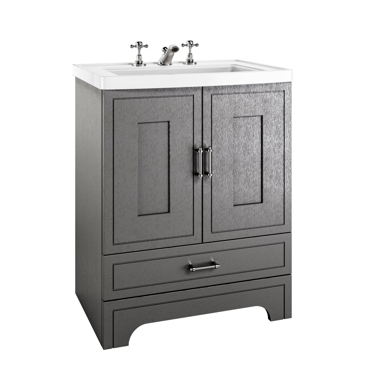 Fradley 2-Door 1-Drawer Vanity Unit & Basin in Dartmouth Grey Grained, Chrome, 1 tap hole
