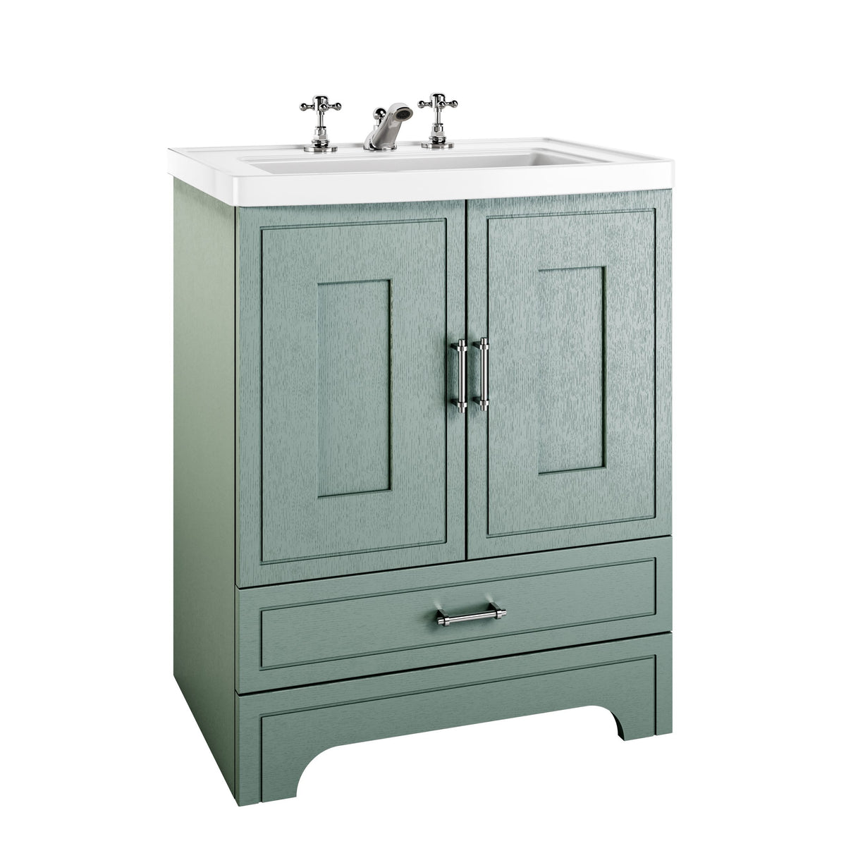 Fradley 2-Door 1-Drawer Vanity Unit & Basin in Sea Mist Grained, Chrome, 1 tap hole