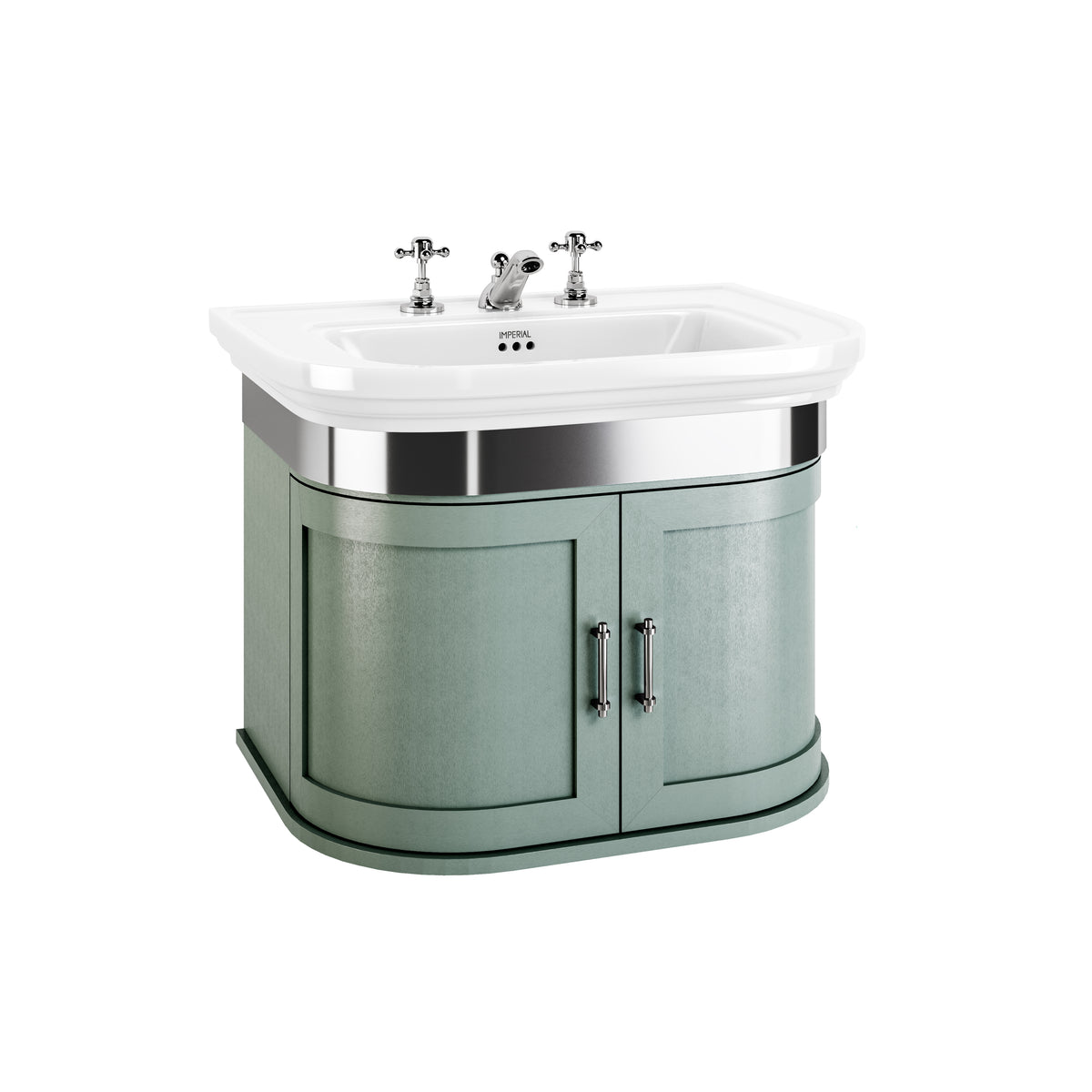 Carlyon Bay large 2-door vanity unit in Sea Mist, shown with chrome trim