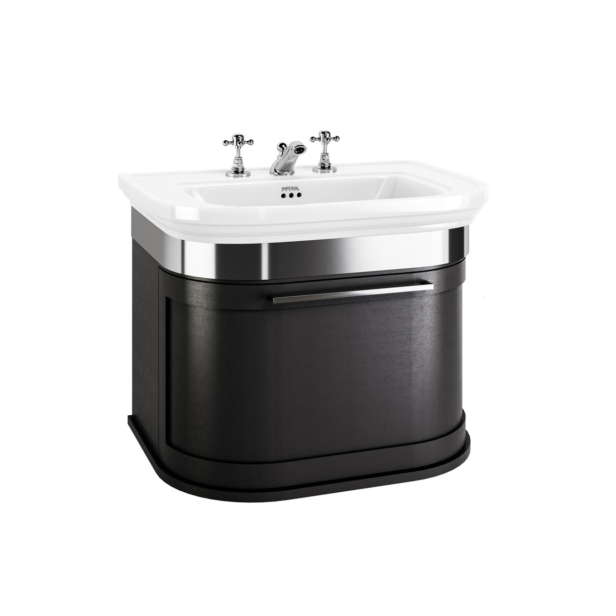Carlyon Bay large 1-drawer vanity unit in Matt Black, shown with chrome trim