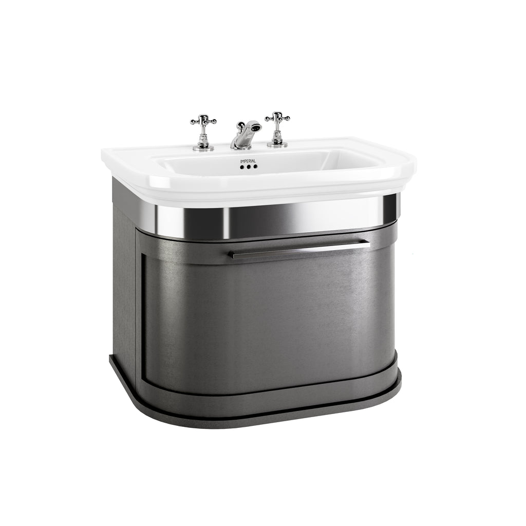 Carlyon Bay large 1-drawer vanity unit in Dartmouth Grey, shown with chrome trim