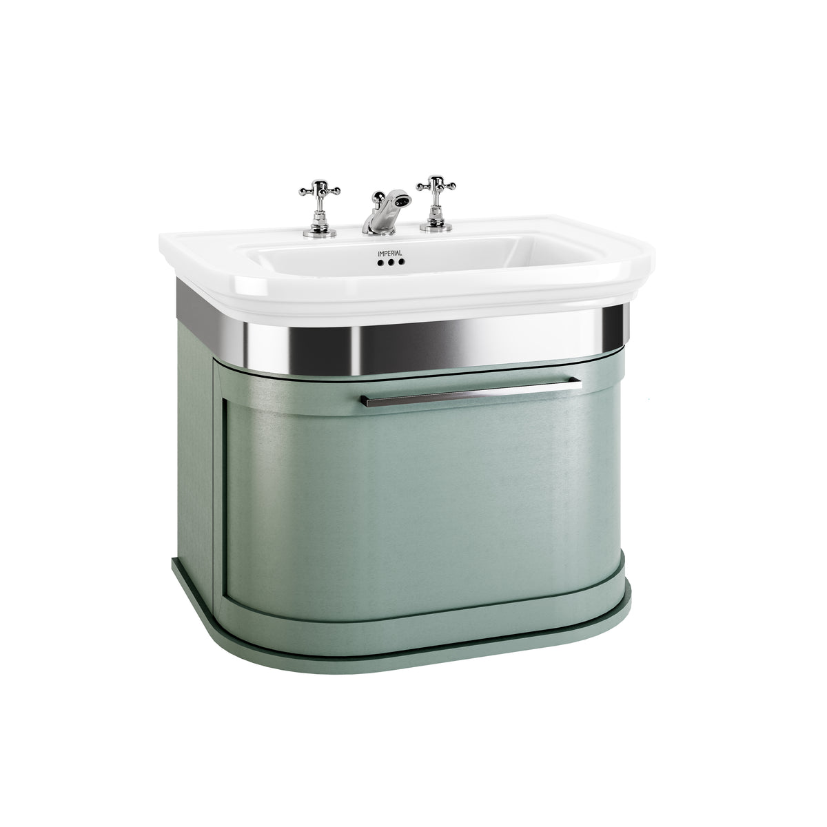 Carlyon Bay large 1-drawer vanity unit in Sea Mist, shown with chrome trim
