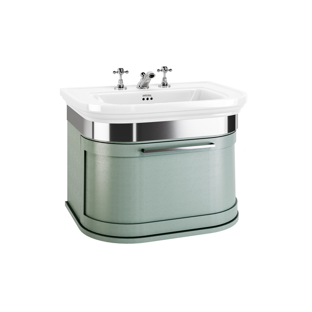 Carlyon Bay medium 1-drawer vanity unit in Sea Mist, shown with chrome trim