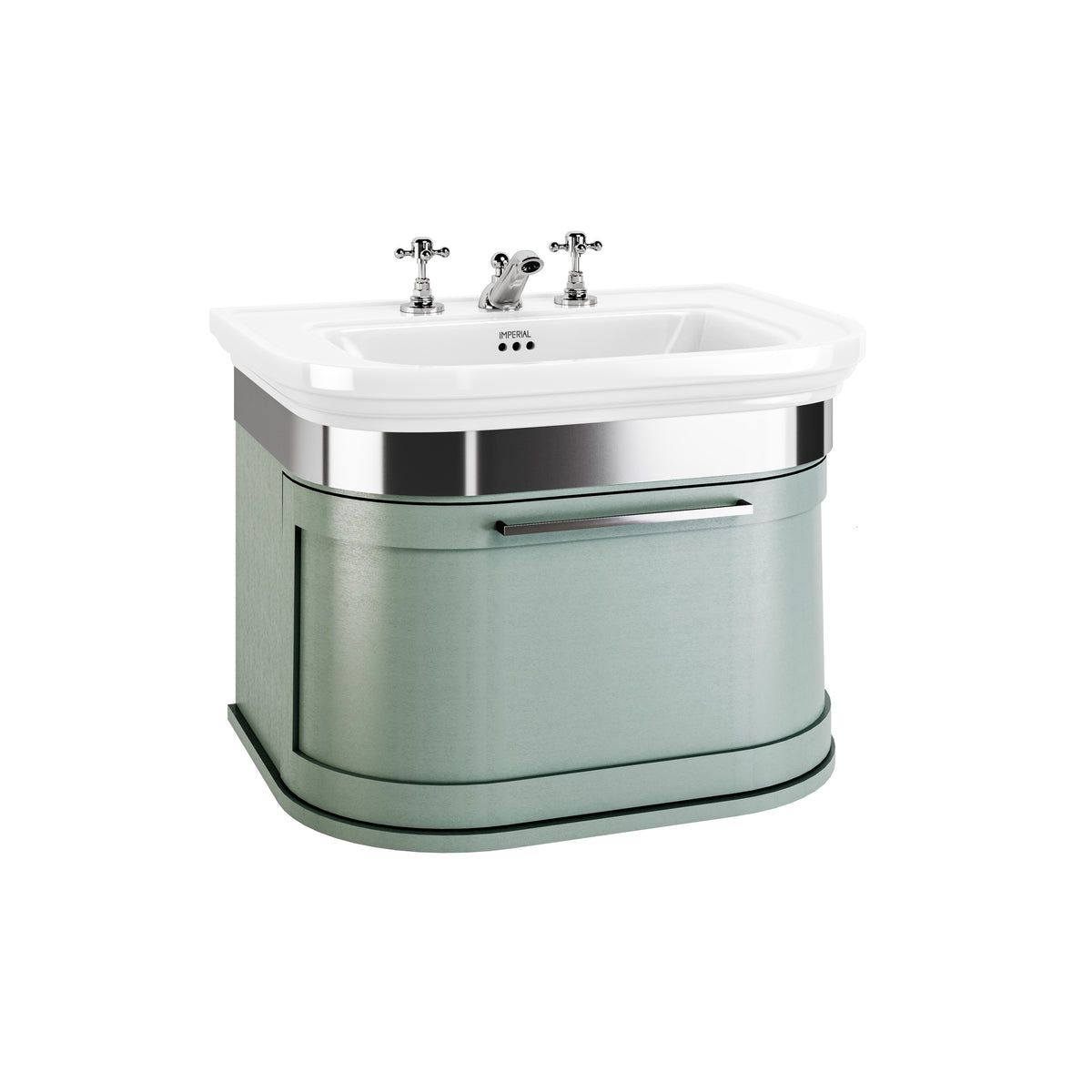 Carlyon Bay medium 1-drawer vanity unit in Sea Mist, shown with chrome trim