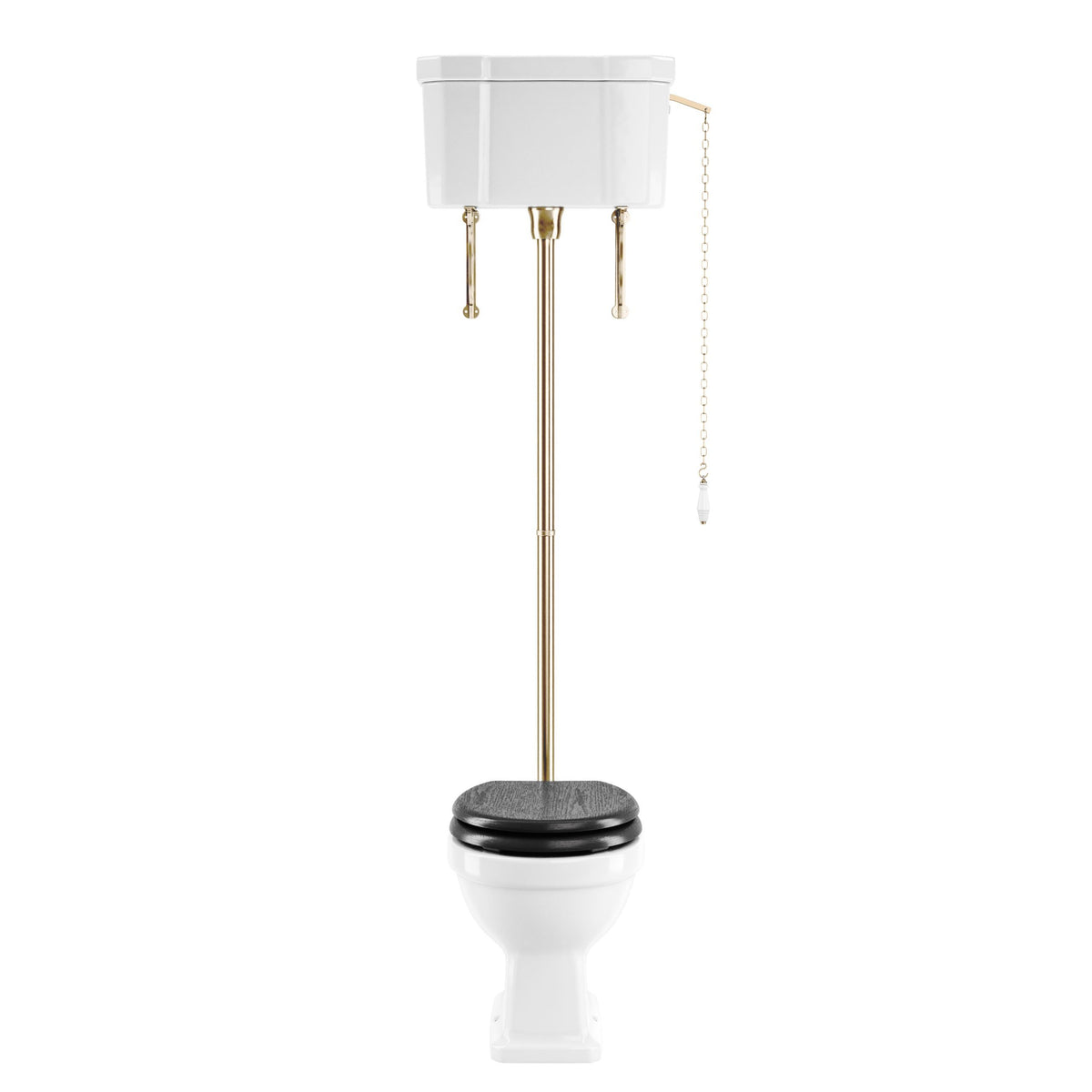 Lichfield High Level Toilet in Antique Gold, White (Smooth), Chrome