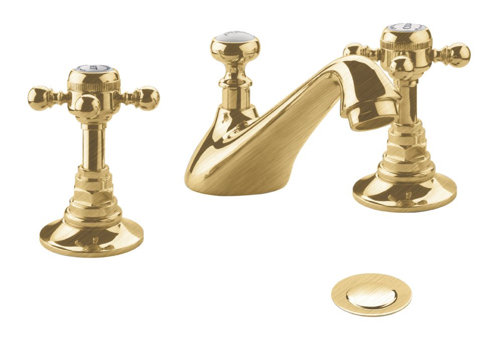 Lichfield 3-Hole Basin Mixer with Pop-Up Waste in Brushed Brass
