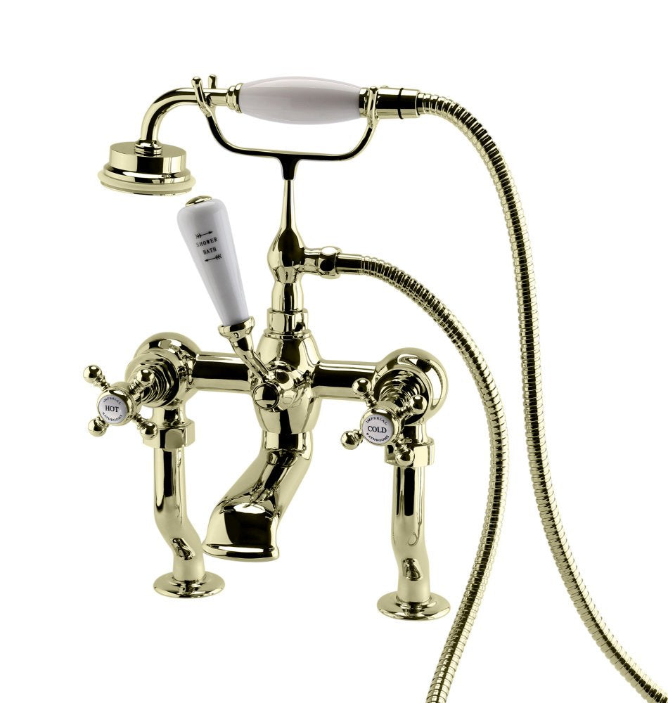 Lichfield Deck Mounted Bath Shower Mixer in Antique Gold
