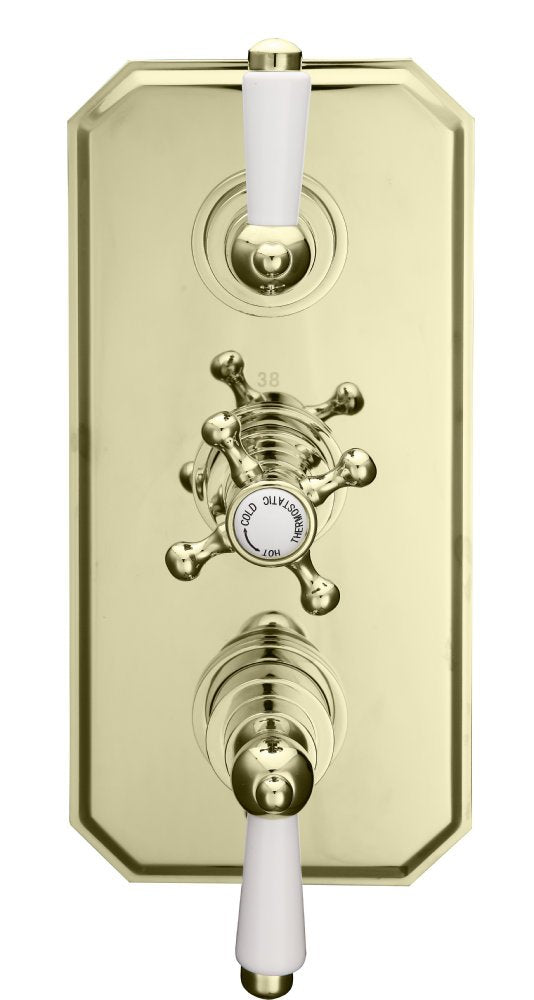 Lichfield Concealed Shower Valve & Plate, 2 Outlet in Antique Gold