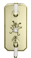 Lichfield Concealed Shower Valve & Plate, 2 Outlet in Antique Gold