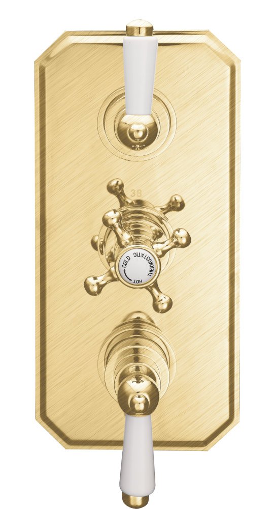 Lichfield Concealed Shower Valve & Plate, 2 Outlet in Brushed Brass