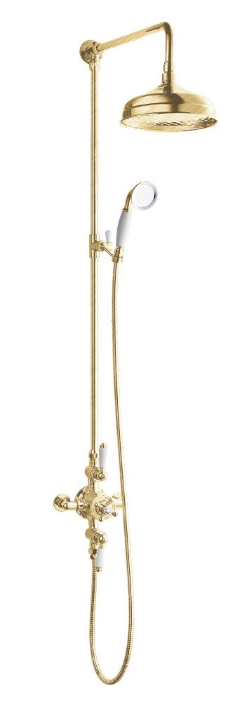Lichfield Exposed Thermostatic Shower Kit, 2 Outlet, with Handset and 200mm Rose in Brushed Brass