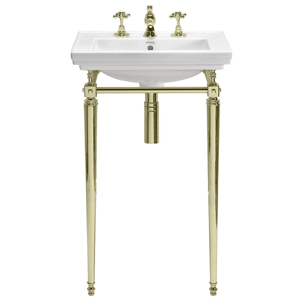 Astoria Deco Cloak Basin & Stand in Towel rack, Antique Gold, 1 tap hole