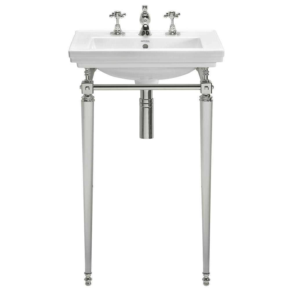 Astoria Deco Cloak Basin & Stand in Towel rack, Polished Nickel, 1 tap hole