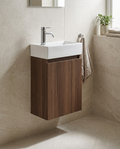 Amora 400mm Wall Hung Vanity Unit & Basin, 1 Door in a bright modern bathroom